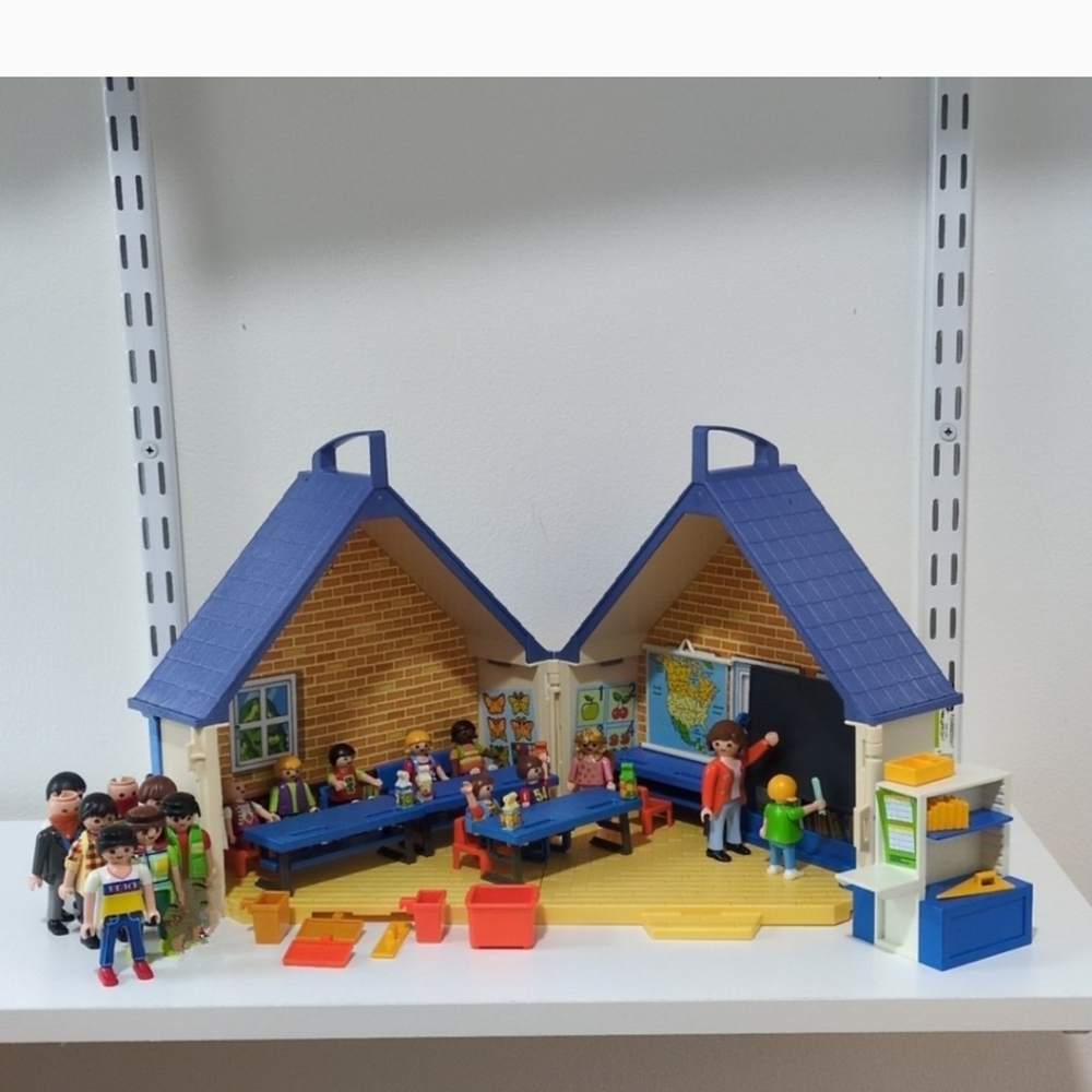 Playmobil Blue-Roof Schoolhouse Playset with Figures